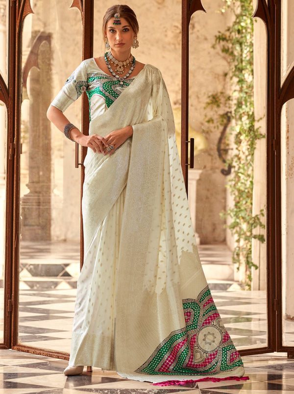 Pearl White Wedding Party Designer Saree