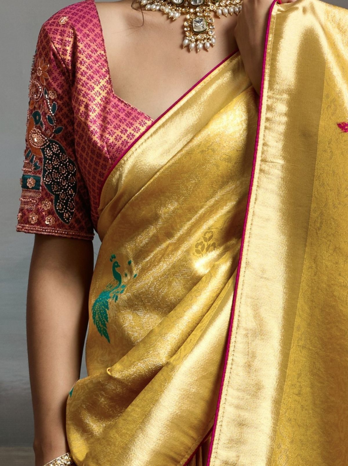 Golden Yellow Banarasi Silk Festive Saree With Embroidery Work