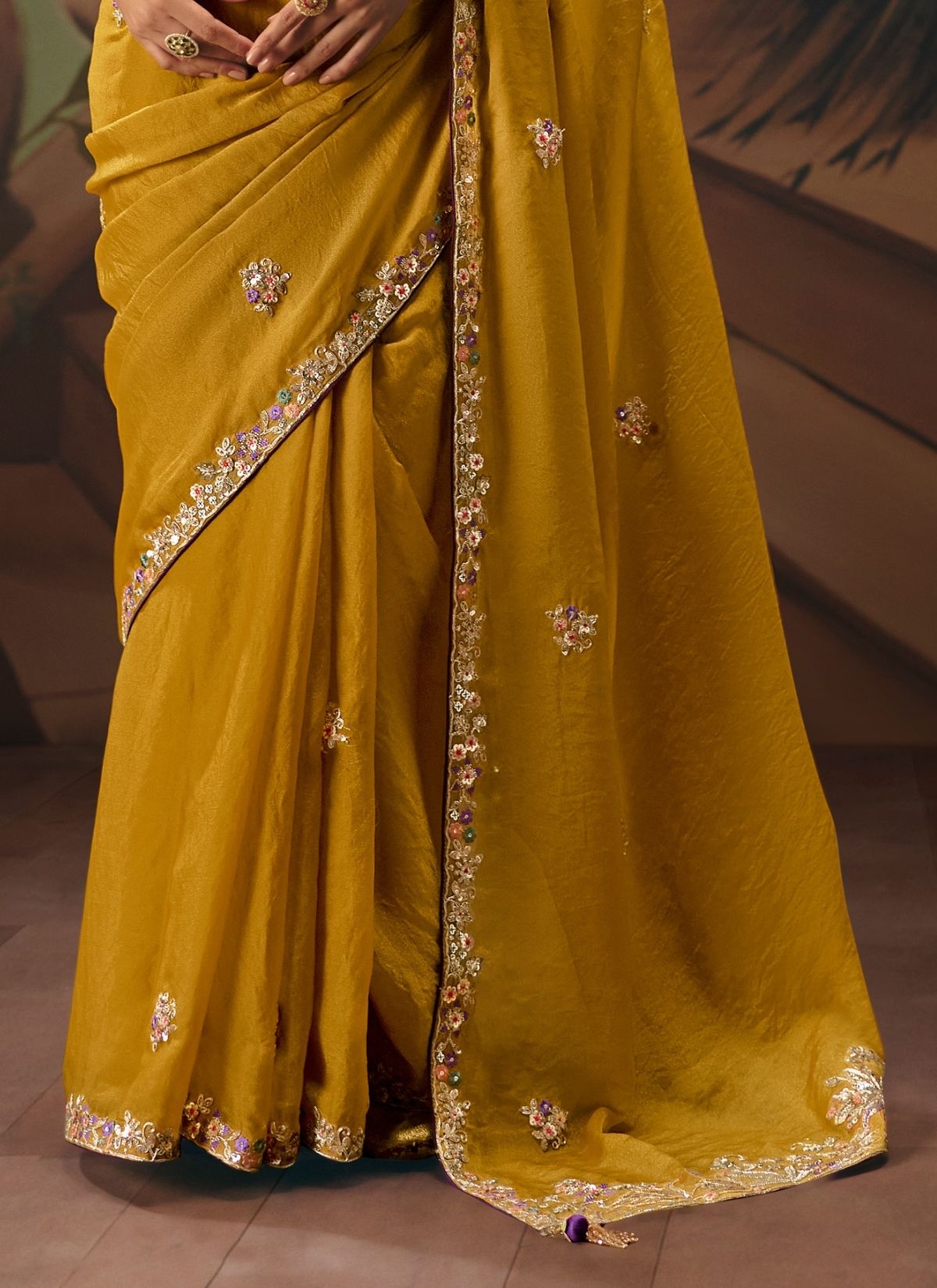 Corn Yellow Celebration Fancy Saree With Premium Blouse Piece - TrendOye
