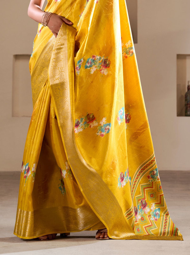 Cyber Yellow Premium Dola Silk Designer Saree