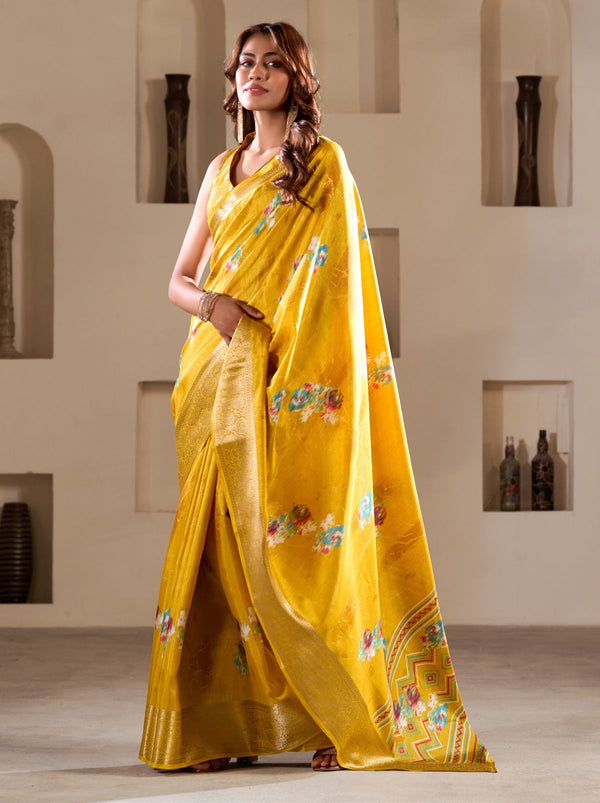 Cyber Yellow Premium Dola Silk Designer Saree - TrendOye