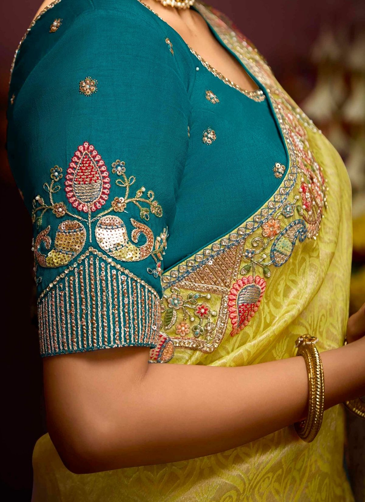 Lemon Yellow Designer Banarasi Kanjivaram Silk Saree for Wedding - TrendOye