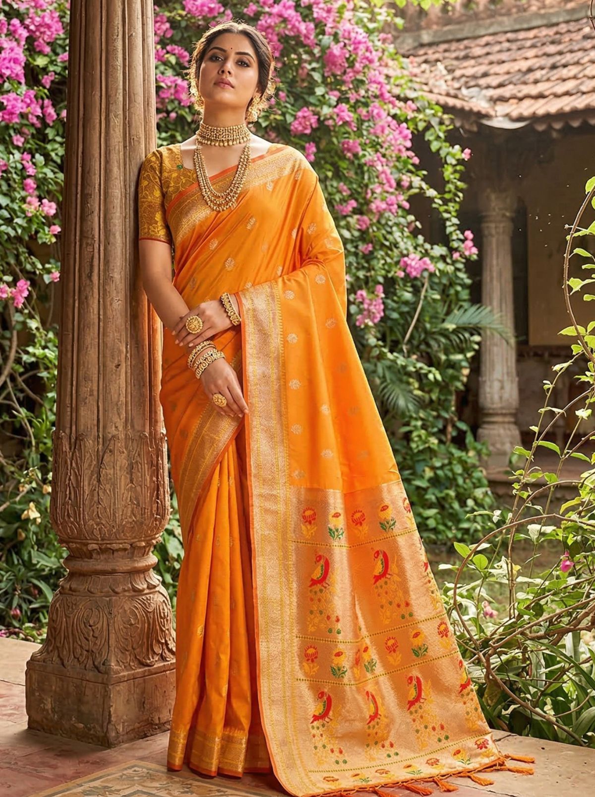Honey Yellow Premium Soft Silk Paithani Wedding Saree
