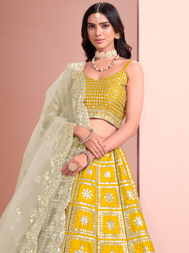 Mustard Yellow Designer Festive Lehenga - TrendOye