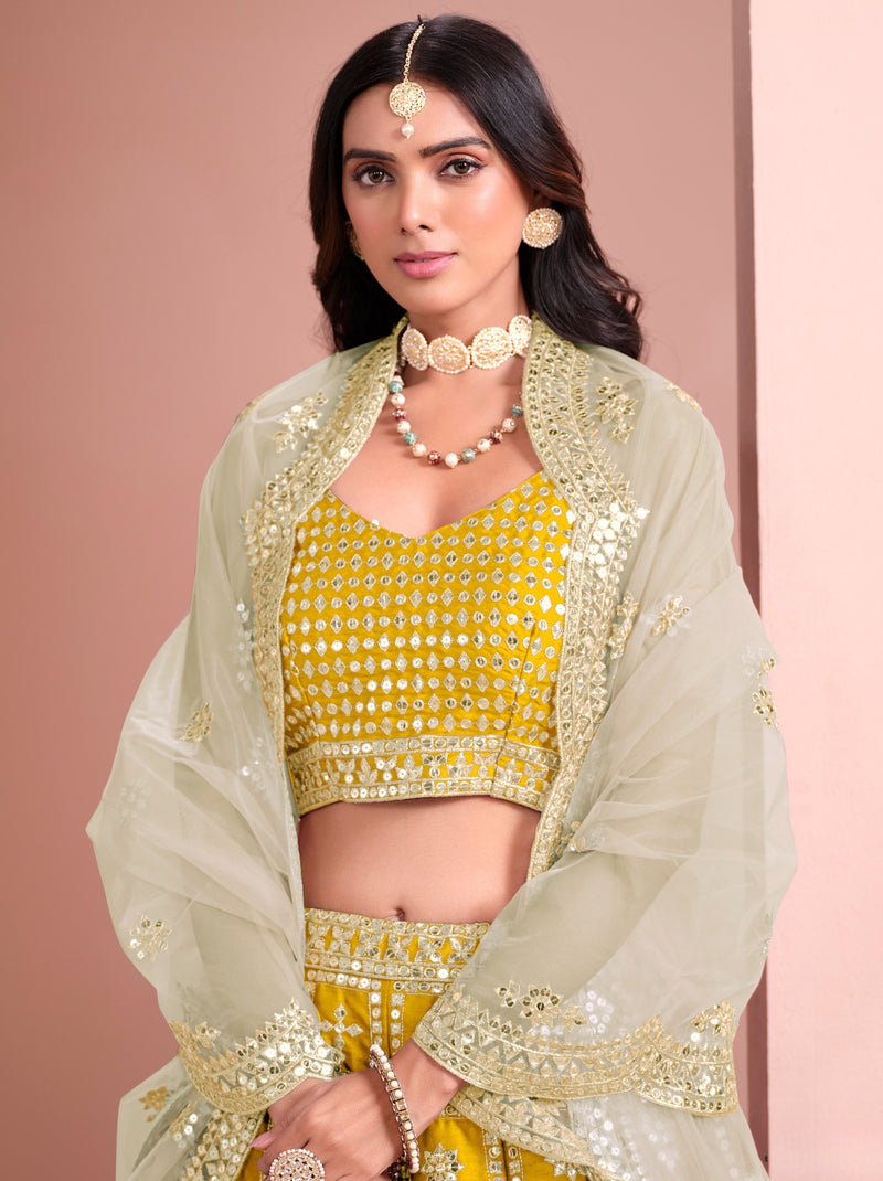 Mustard Yellow Designer Festive Lehenga - TrendOye