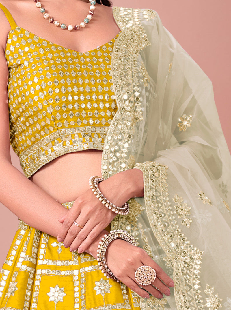 Mustard Yellow Designer Festive Lehenga - TrendOye