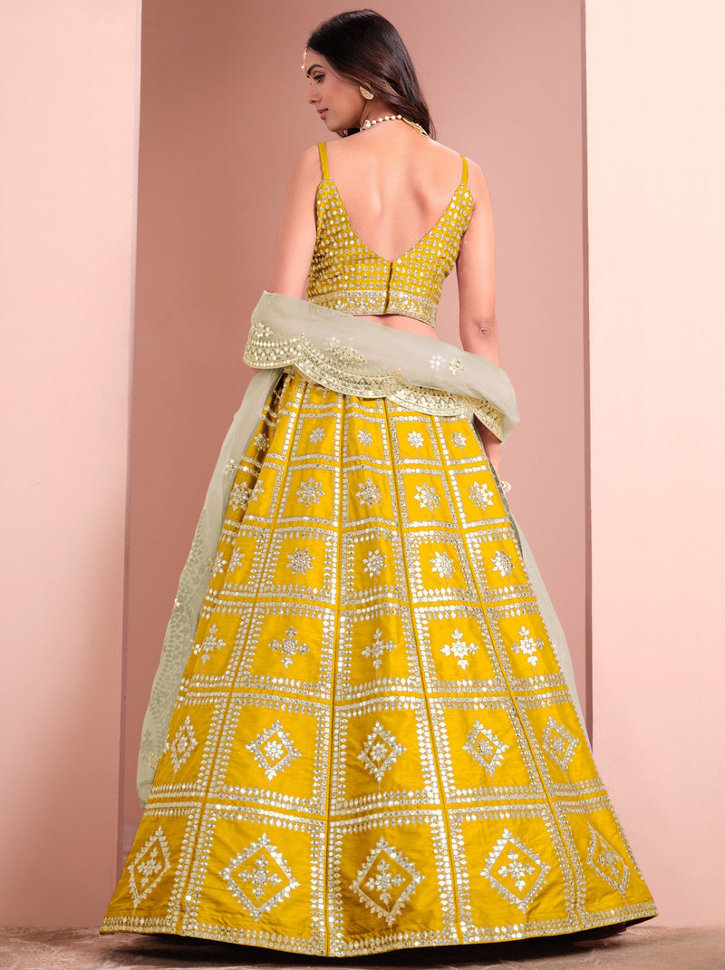Mustard Yellow Designer Festive Lehenga - TrendOye