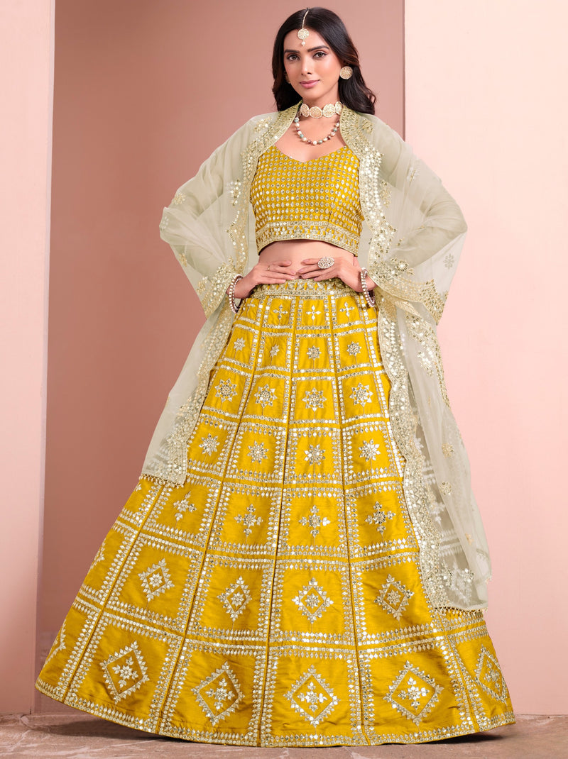 Mustard Yellow Designer Festive Lehenga - TrendOye