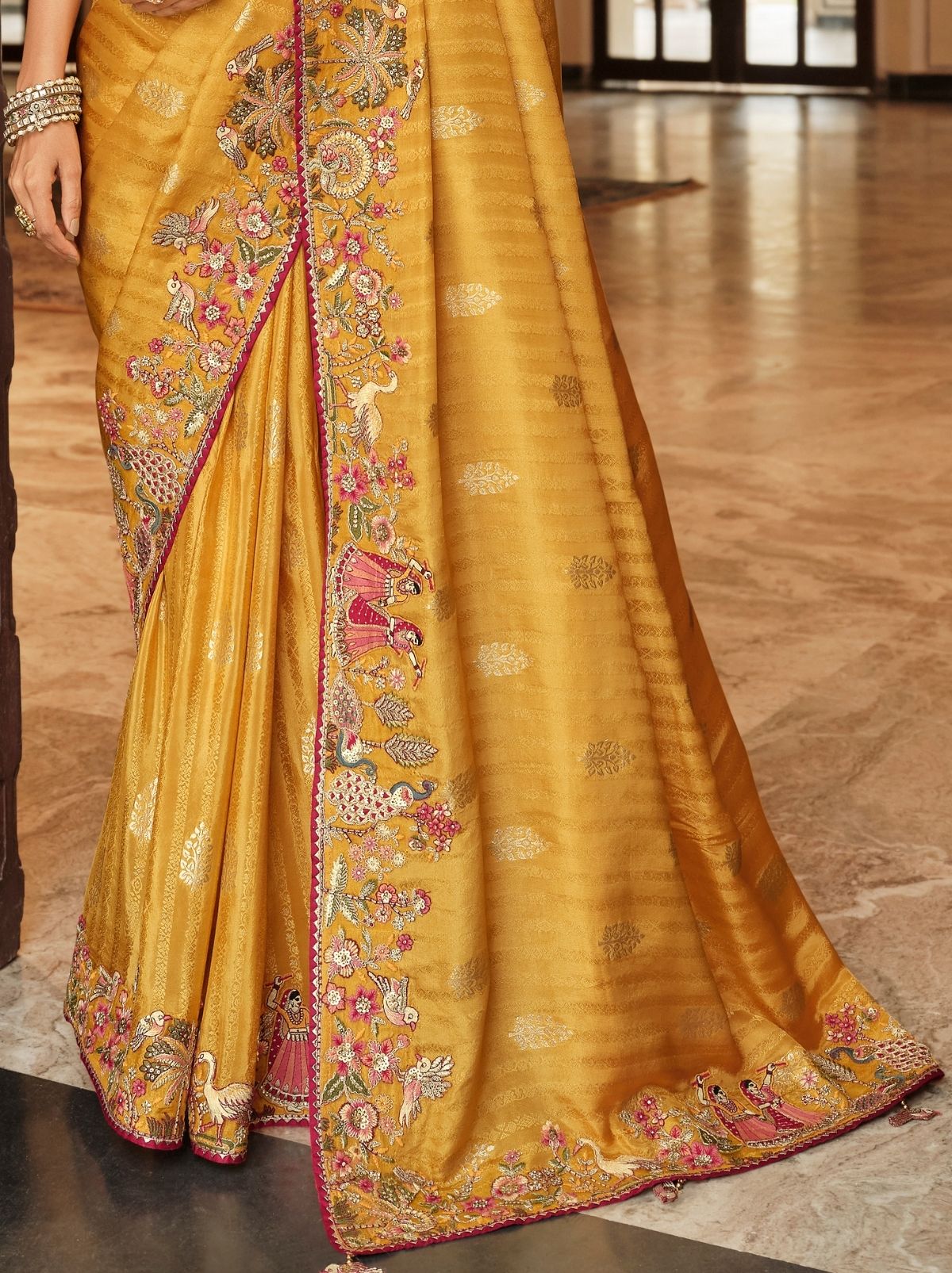 Mustard Yellow Elegant Designer Wedding Wear Saree With Blouse Piece - TrendOye