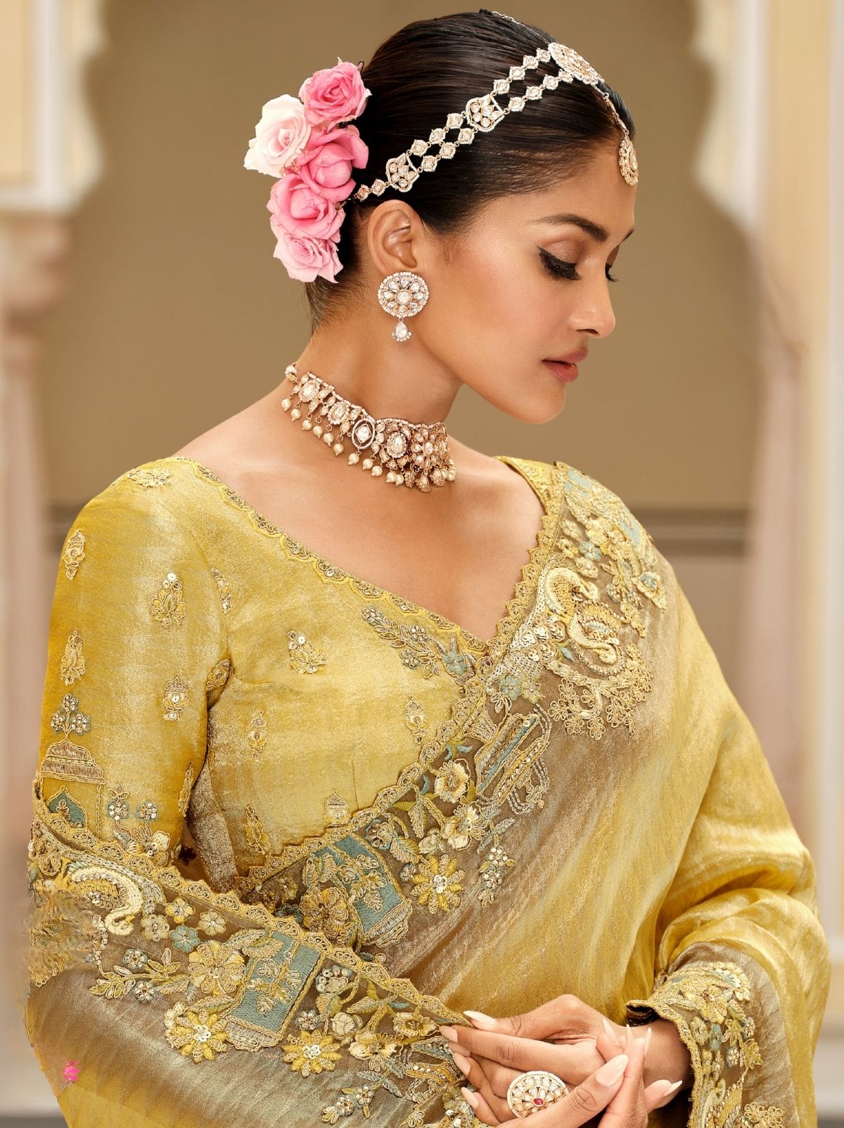 Royal Yellow Fine Soft Silk Saree with Heavy Embroidery Work - TrendOye