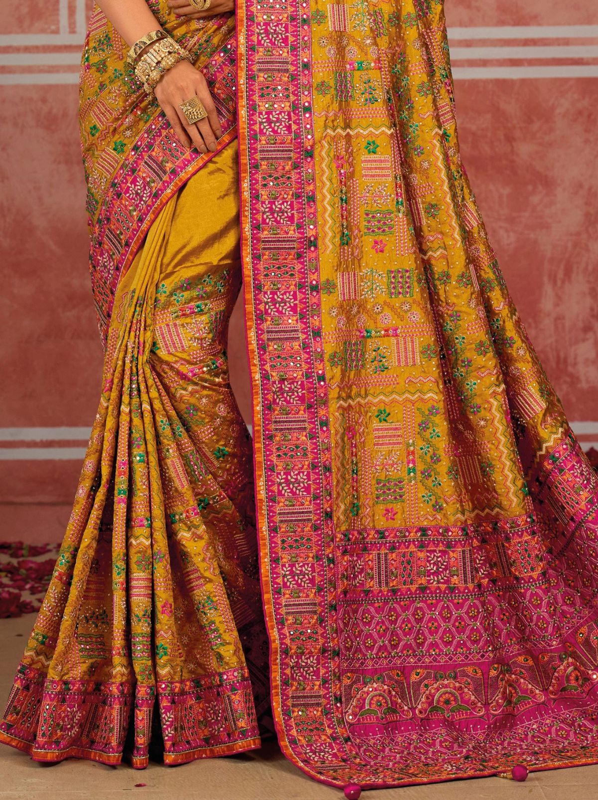 Mustard Yellow Luxurious Premium Silk Saree With Intricate Embroidery