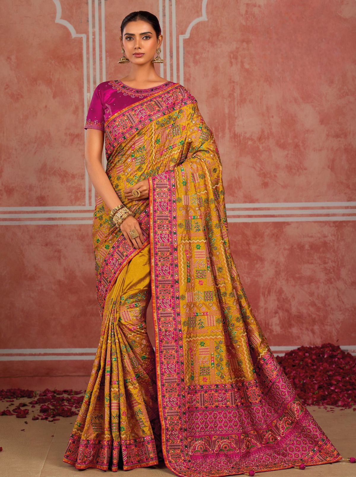 Mustard Yellow Luxurious Premium Silk Saree With Intricate Embroidery