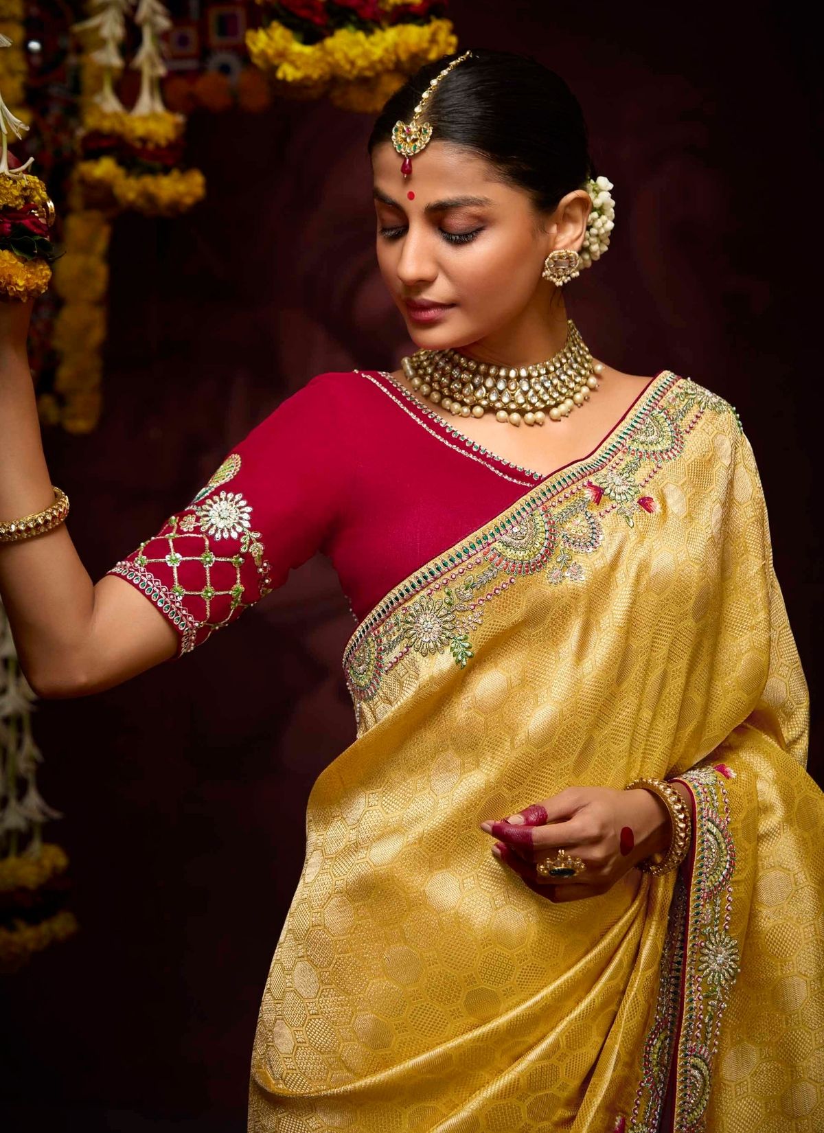 Cyber Yellow Luxury Banarasi Kanjivaram Saree with Embroidery - TrendOye