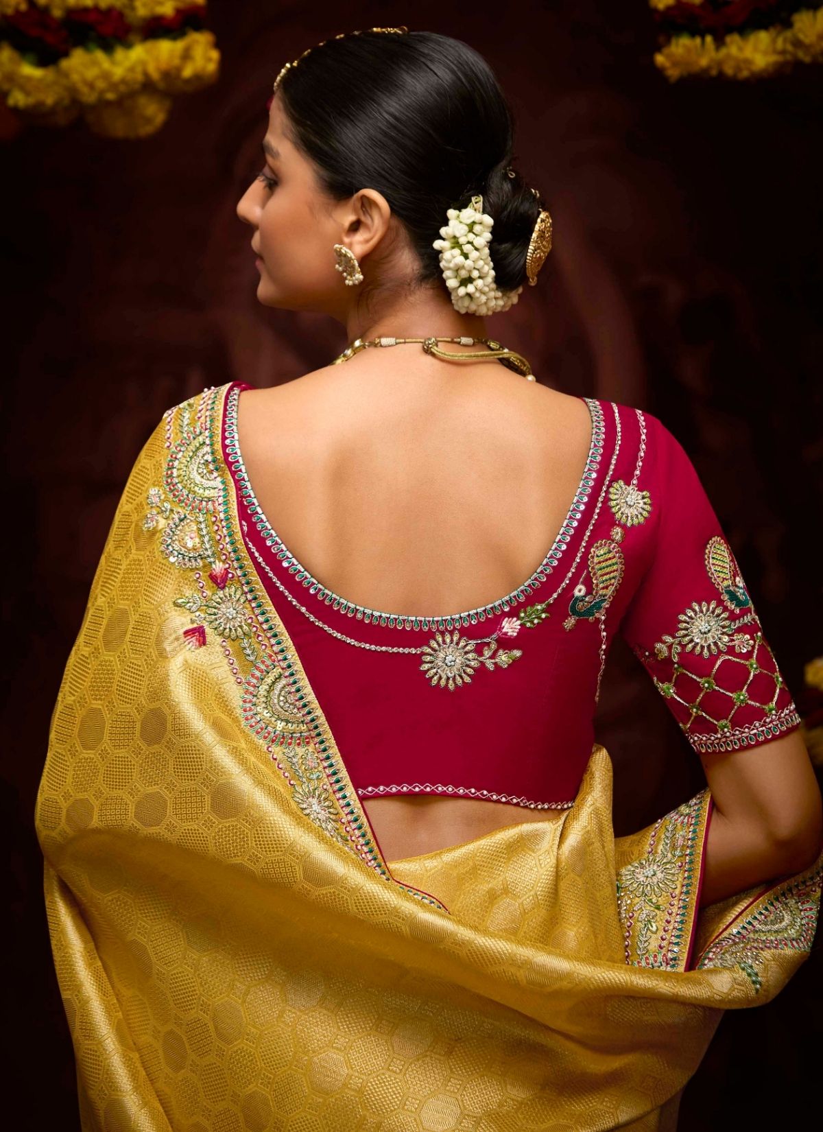 Cyber Yellow Luxury Banarasi Kanjivaram Saree with Embroidery - TrendOye