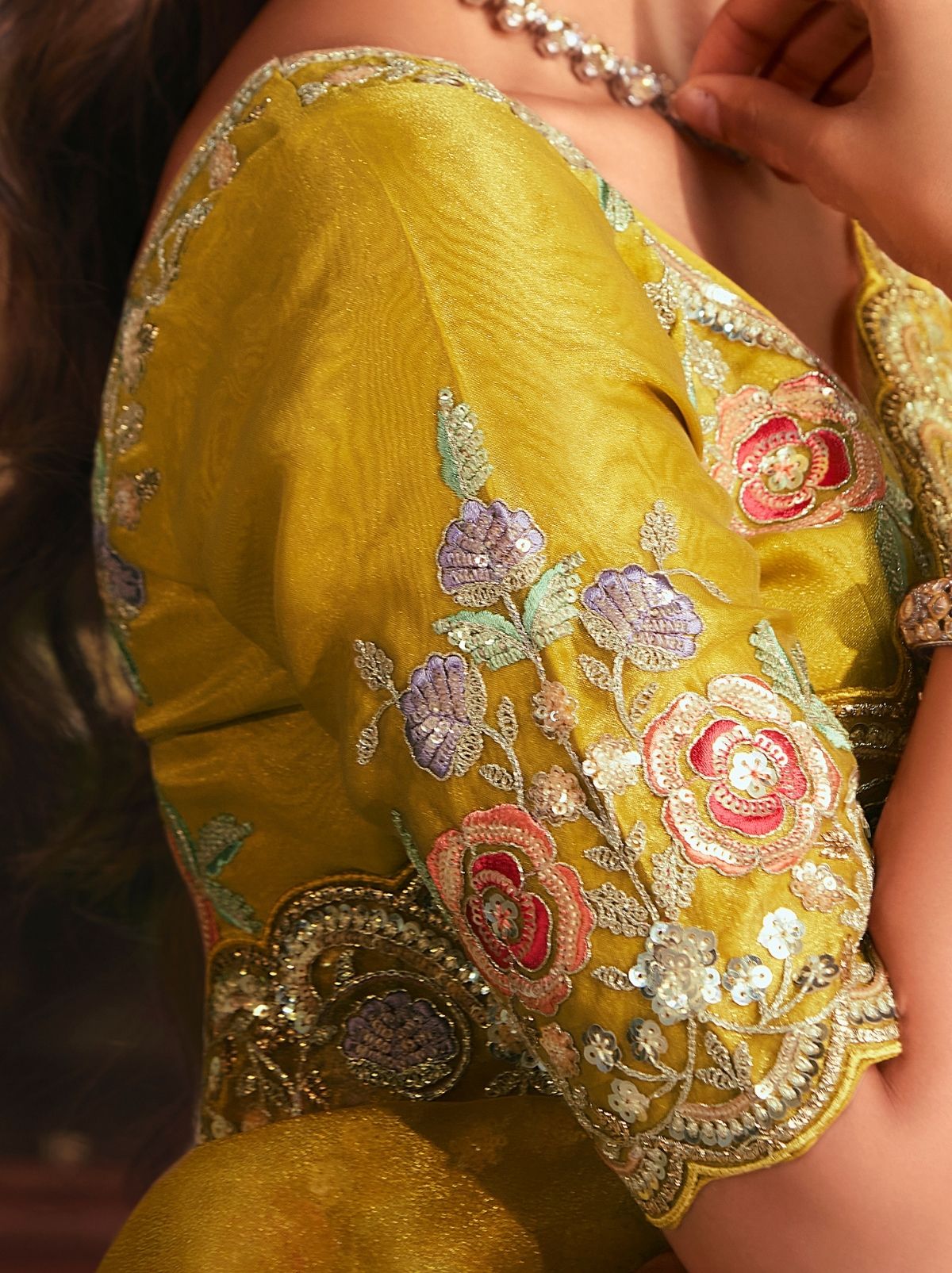 Golden Yellow Luxury Tissue Organza Party Wear Saree