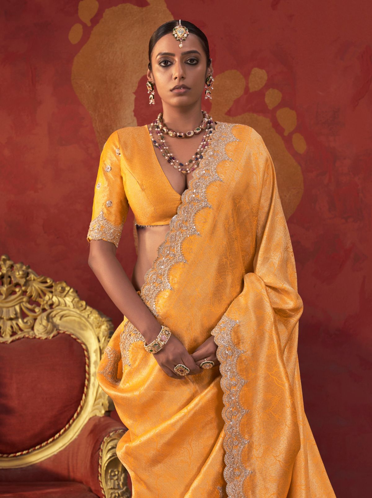 Mustard Yellow Luxury Viscose Saree With Blouse Piece - TrendOye