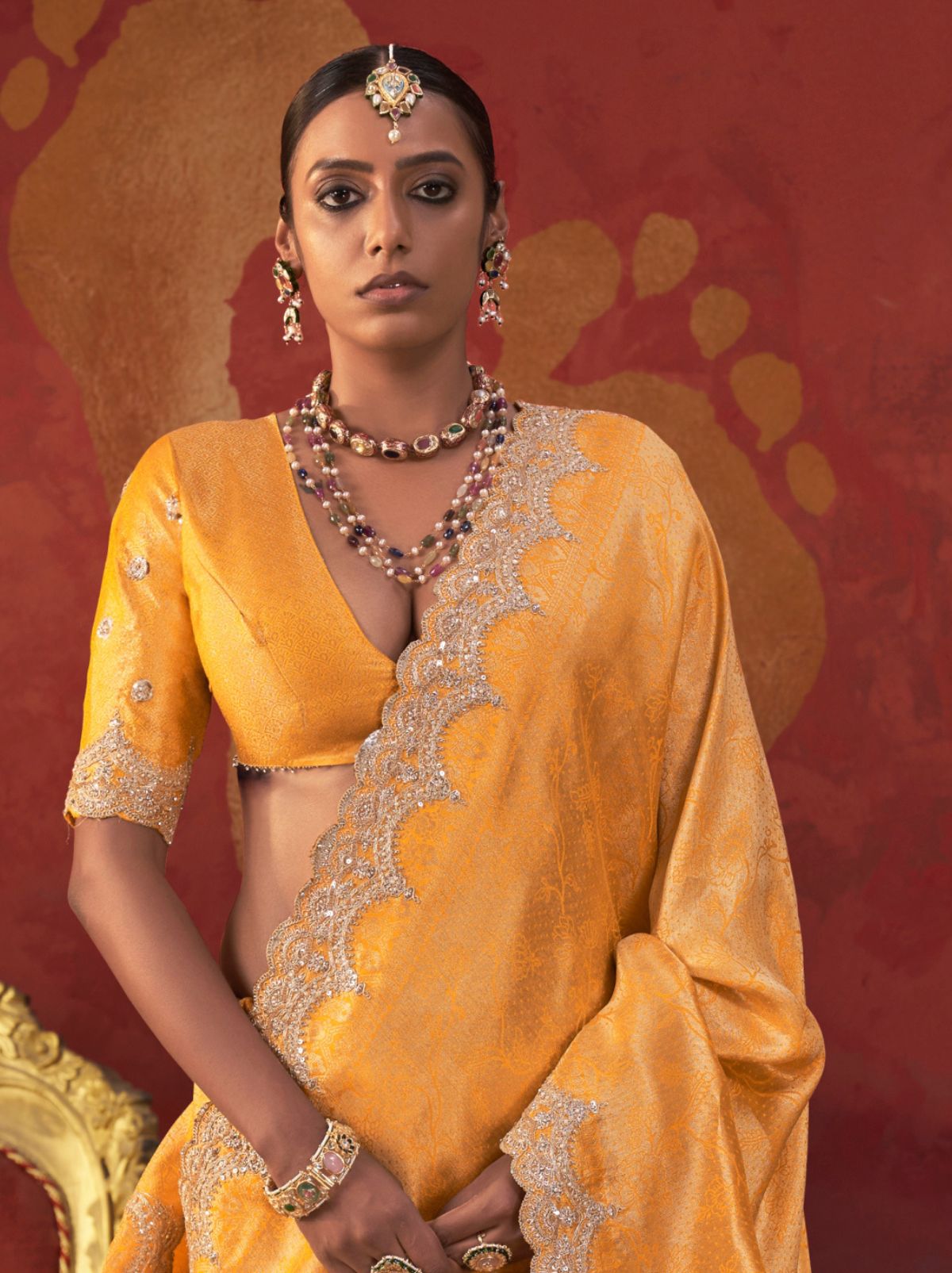 Mustard Yellow Luxury Viscose Saree With Blouse Piece - TrendOye