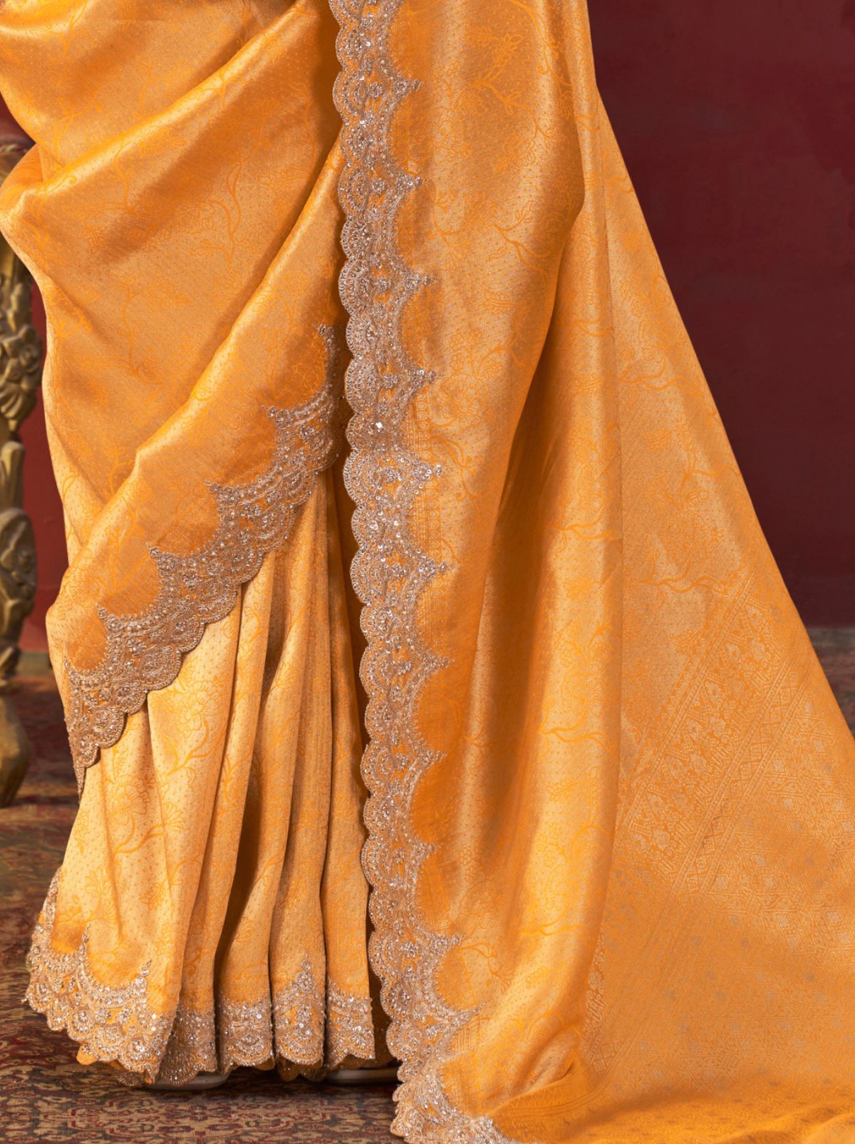 Mustard Yellow Luxury Viscose Saree With Blouse Piece - TrendOye
