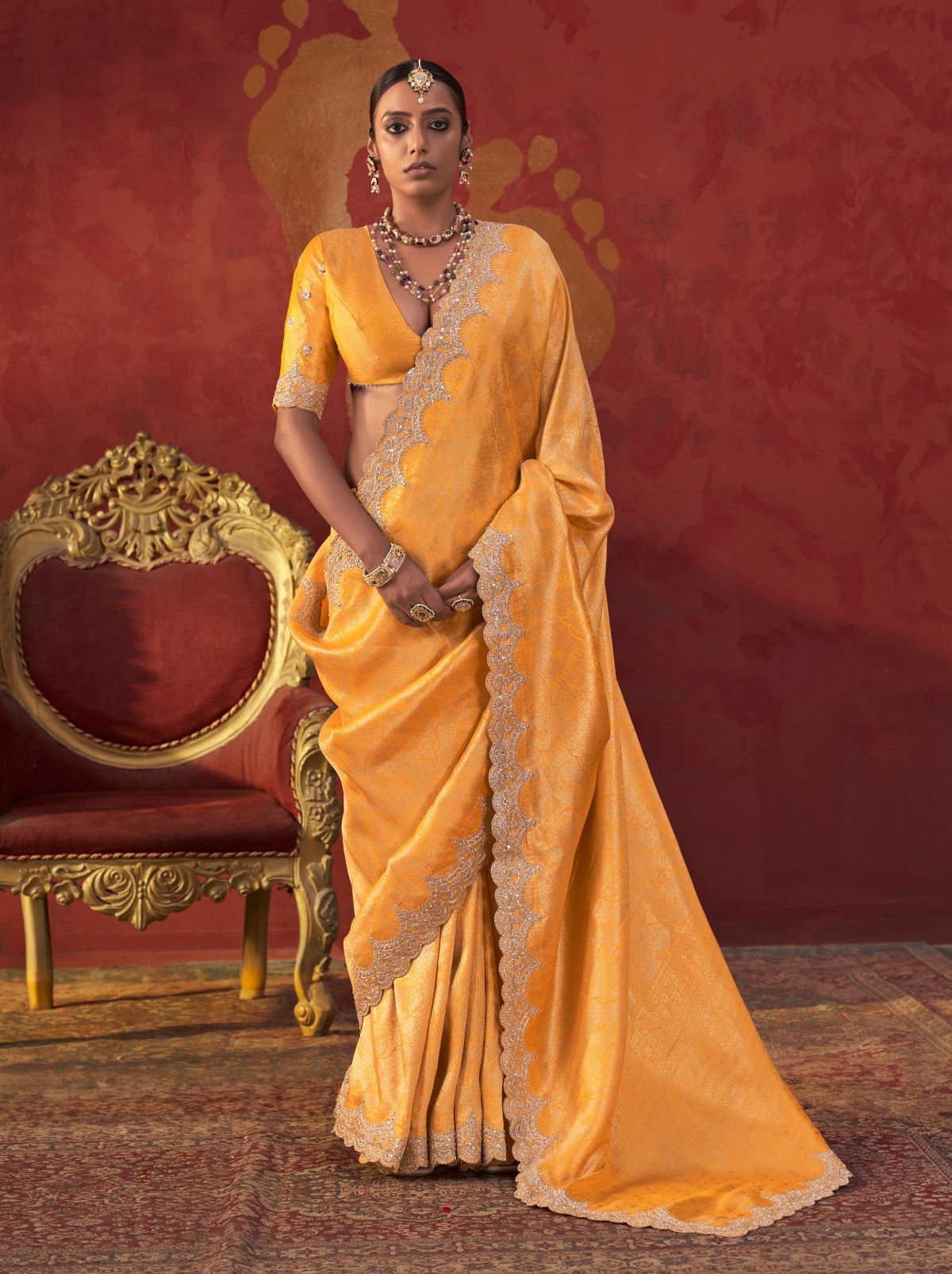 Mustard Yellow Luxury Viscose Saree With Blouse Piece - TrendOye