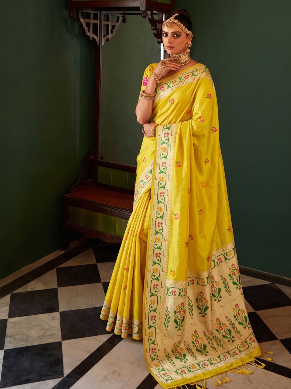 Lemon Yellow Opulent Tissue Silk Saree with Soft Gold Zari Work