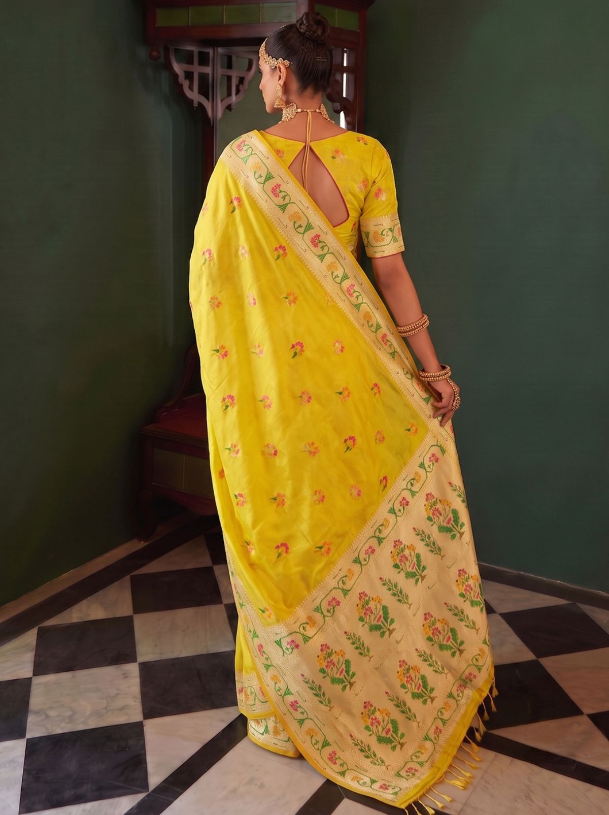 Lemon Yellow Opulent Tissue Silk Saree with Soft Gold Zari Work