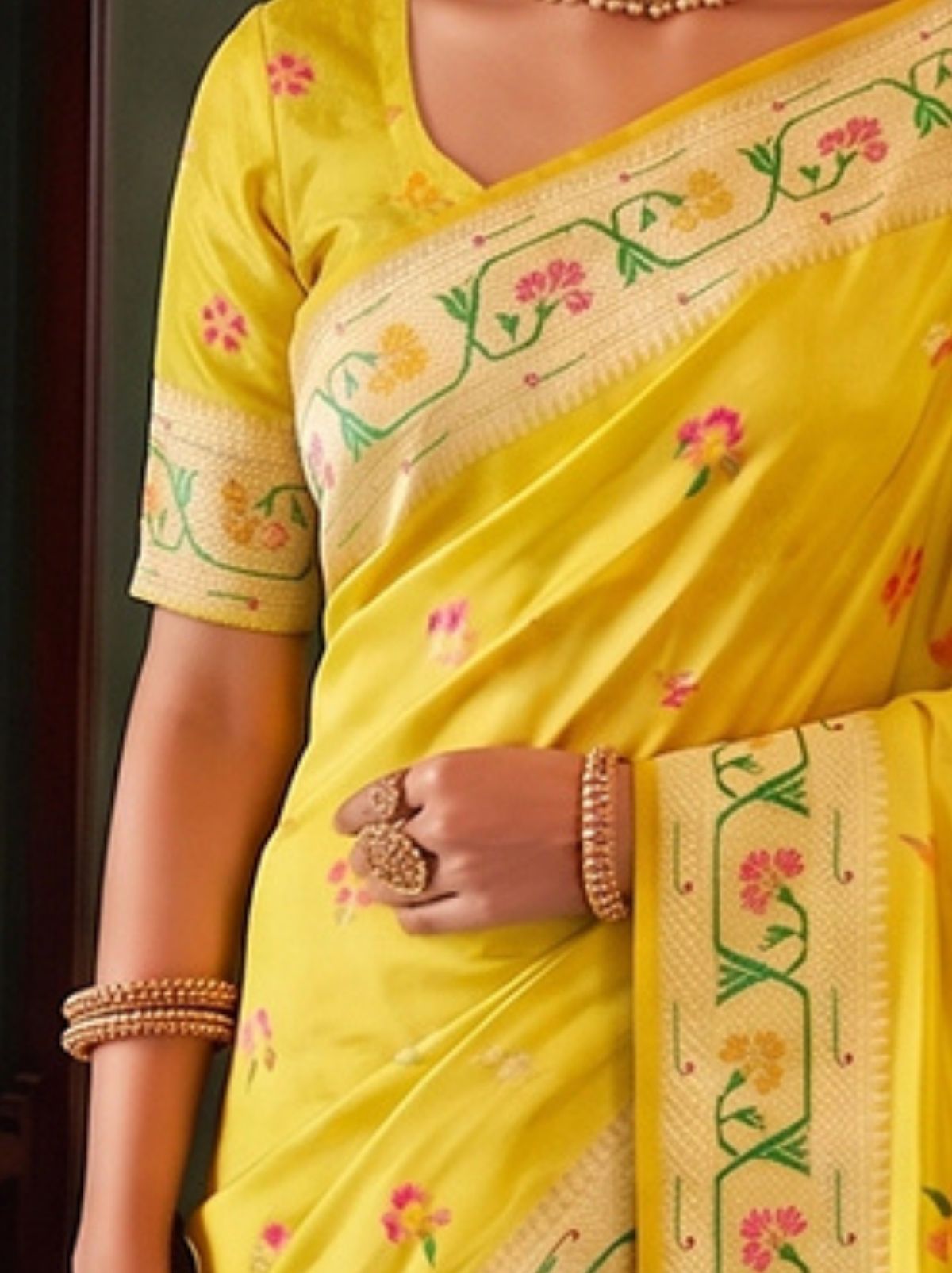 Lemon Yellow Opulent Tissue Silk Saree with Soft Gold Zari Work