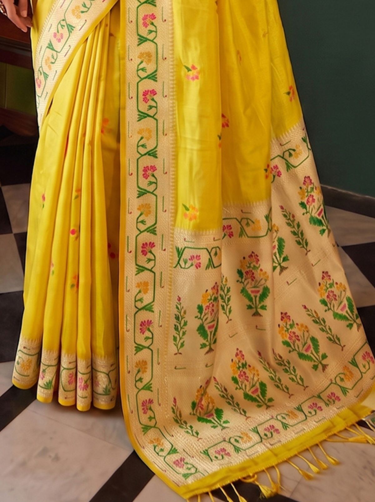 Lemon Yellow Opulent Tissue Silk Saree with Soft Gold Zari Work