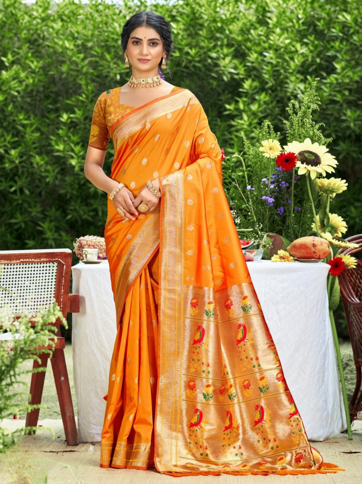 Mustard Yellow Designer Paithani Silk Saree with Tassels