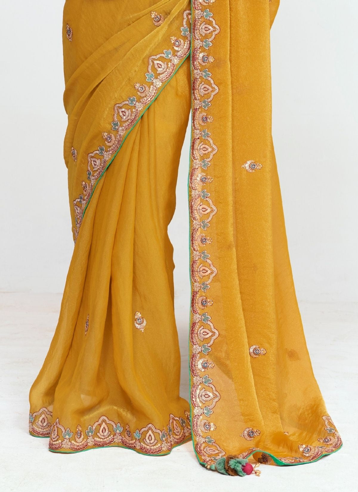 Corn Yellow Party Fancy Premium Saree With Fine Blouse Piece - TrendOye