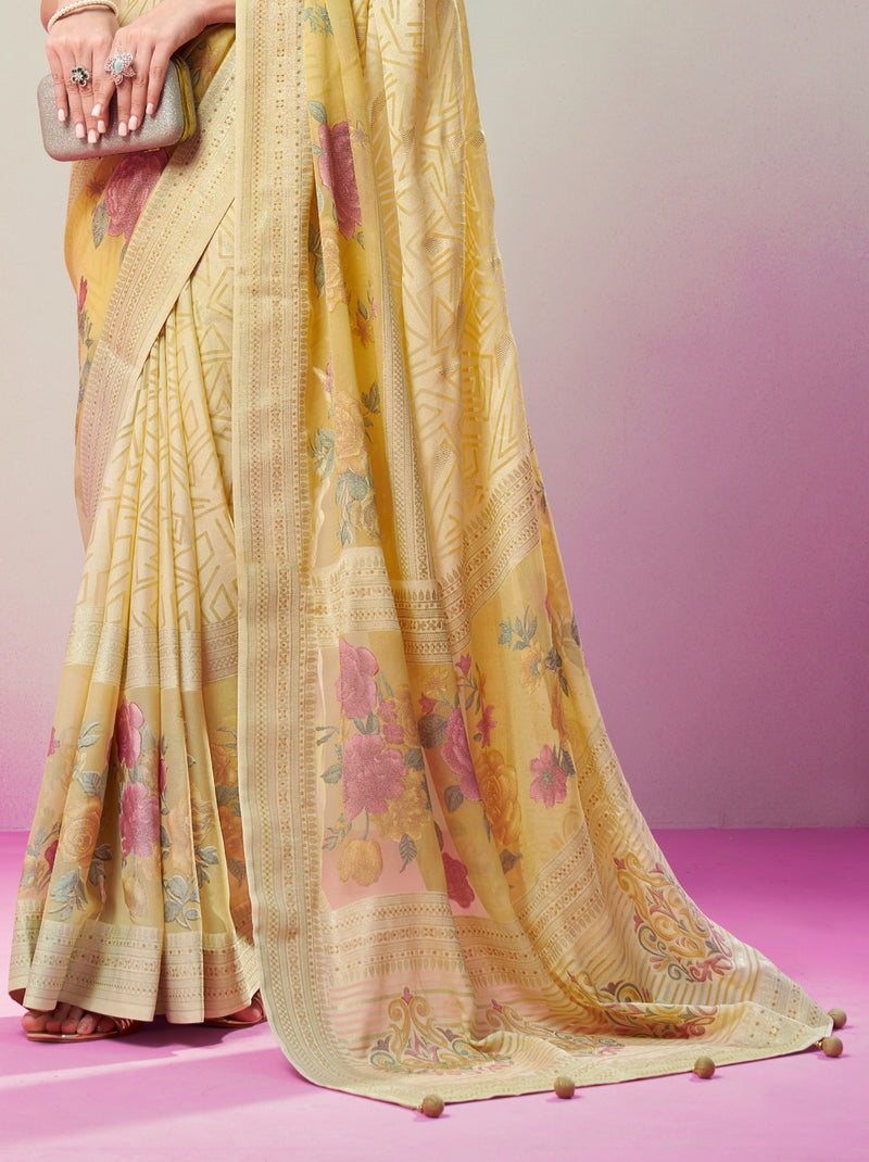 Lemon Yellow Premium Georgette Weightless Celebration Saree