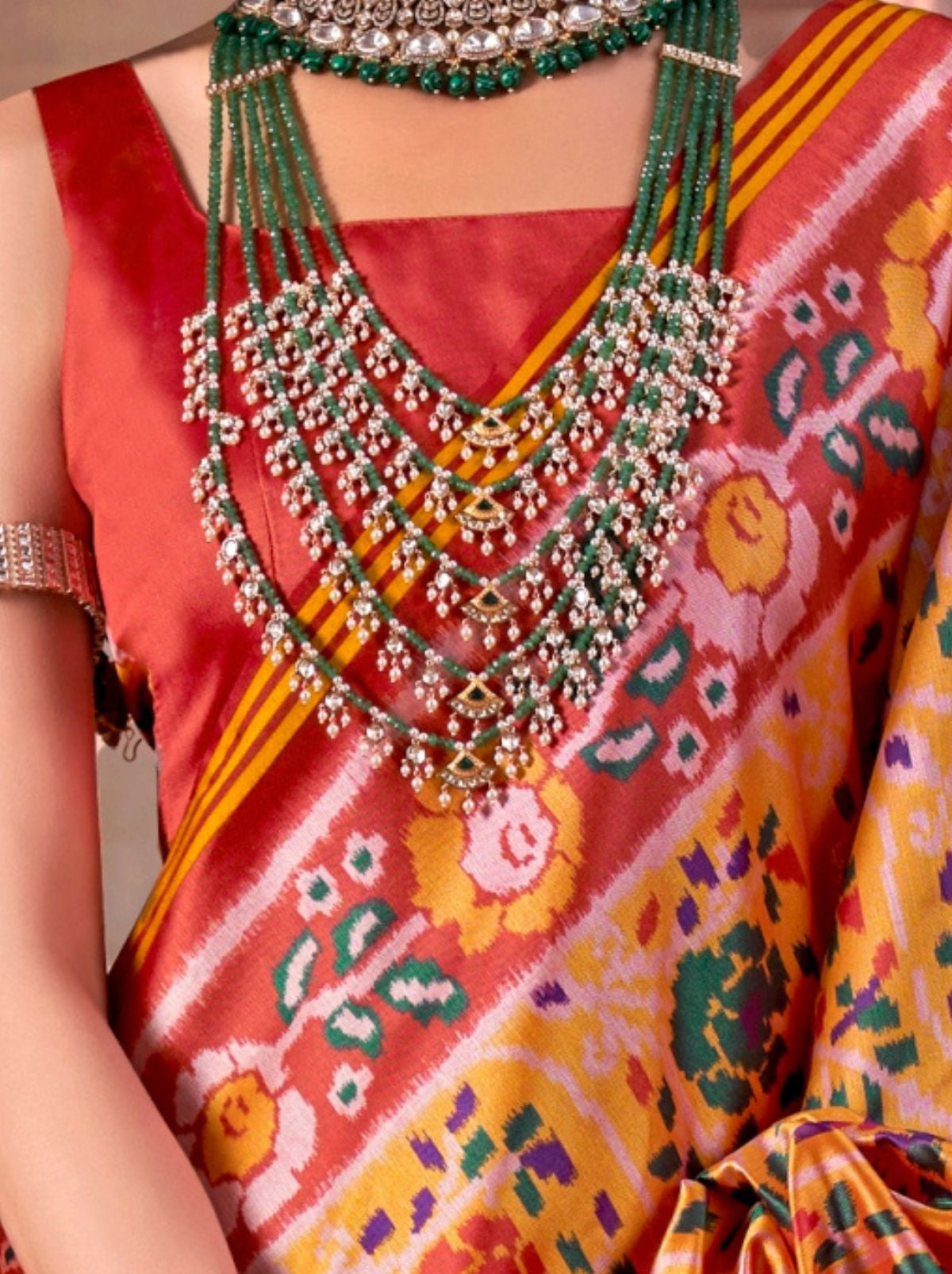 Cyber Yellow Patola Silk Saree With Blouse Piece