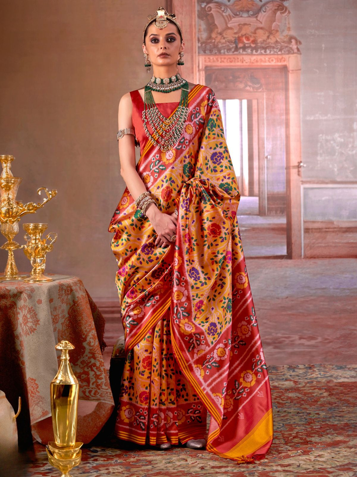 Cyber Yellow Patola Silk Saree With Blouse Piece