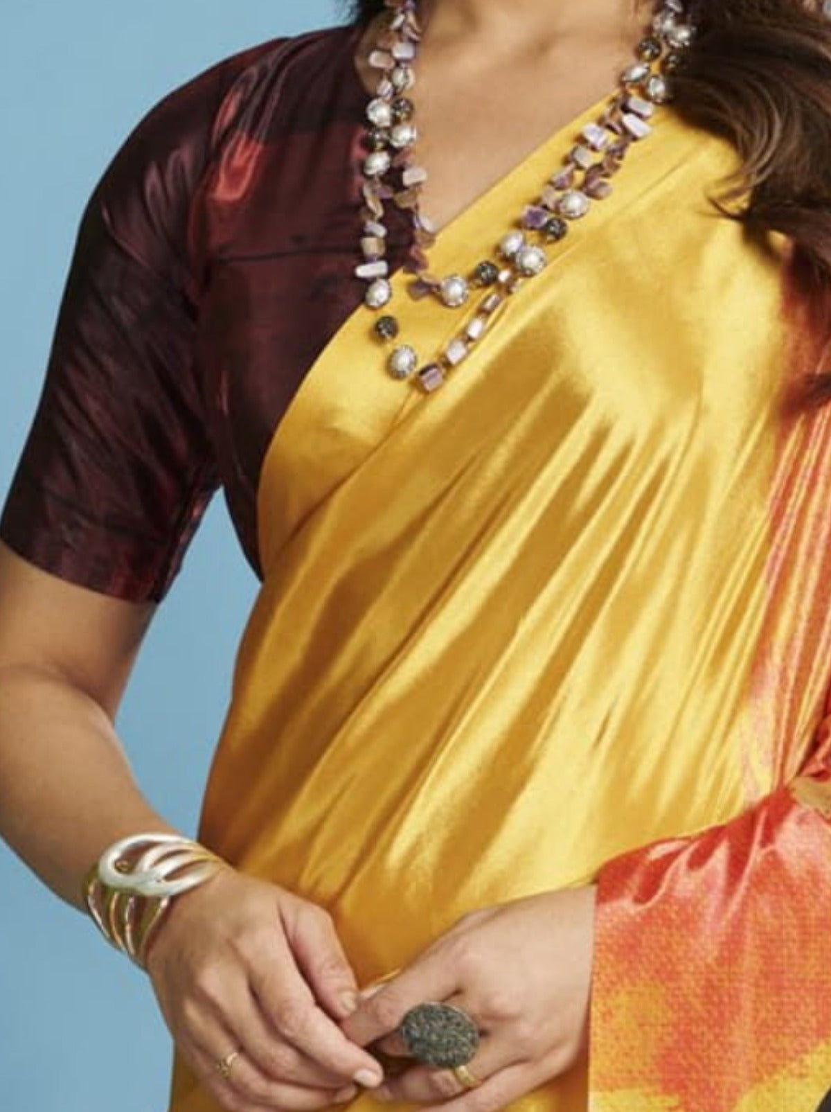 Pineapple Yellow Premium Crepe Silk Saree With Blouse Piece