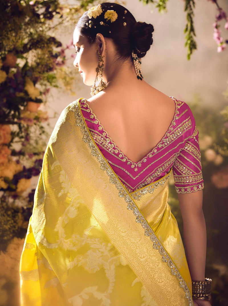 Pineapple Yellow Wedding And Celebration Saree