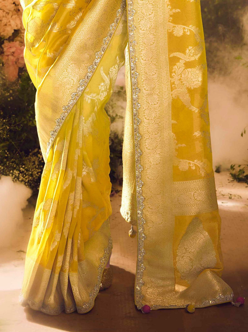 Pineapple Yellow Wedding And Celebration Saree