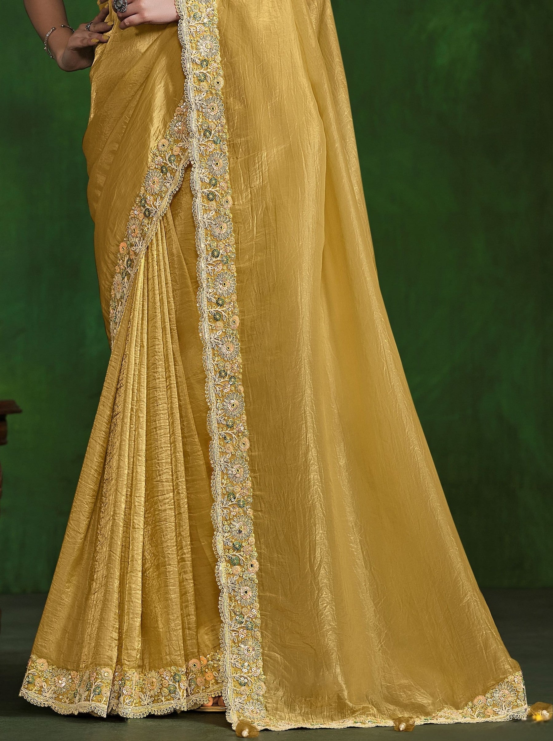Mustard Yellow Celebration Saree - TrendOye
