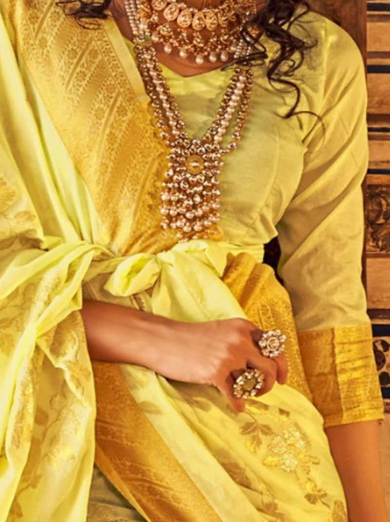 Lemon Yellow Premium Designer Georgette Party Saree