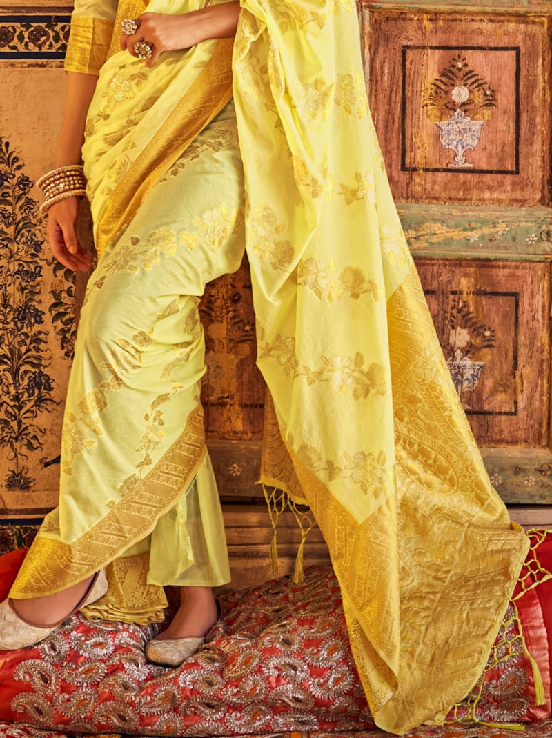 Lemon Yellow Premium Designer Georgette Party Saree