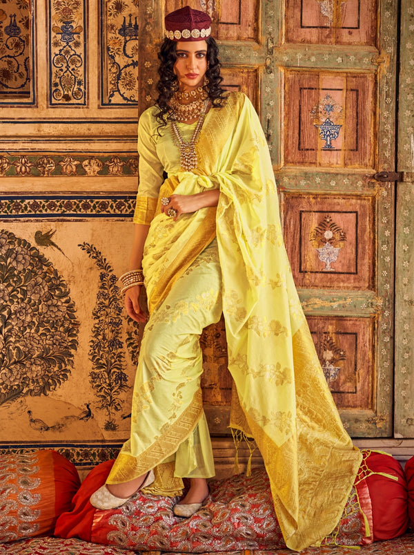 Lemon Yellow Premium Designer Georgette Party Saree