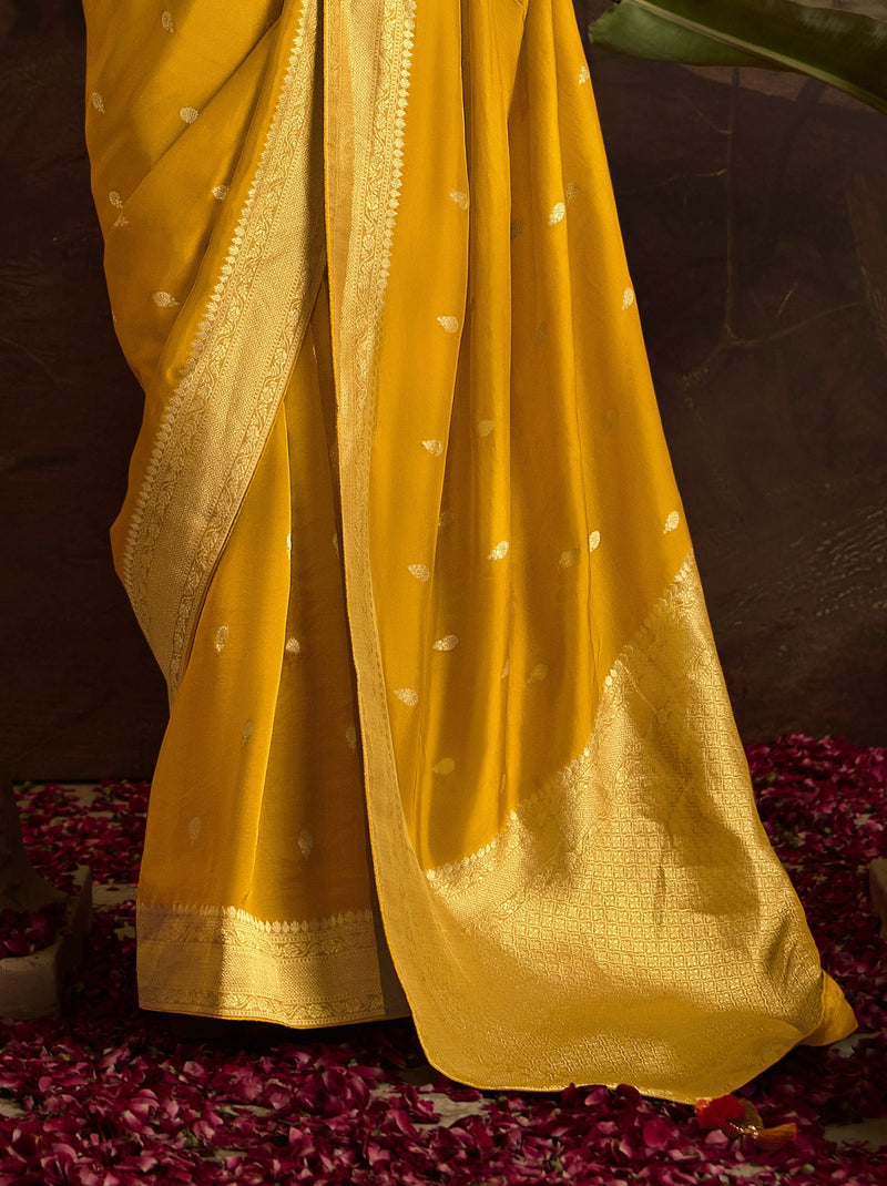 Honey Yellow Wedding And Party Designer Saree