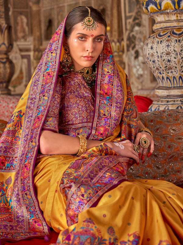 Mustard Yellow Premium Silk Saree With Traditional Pattern
