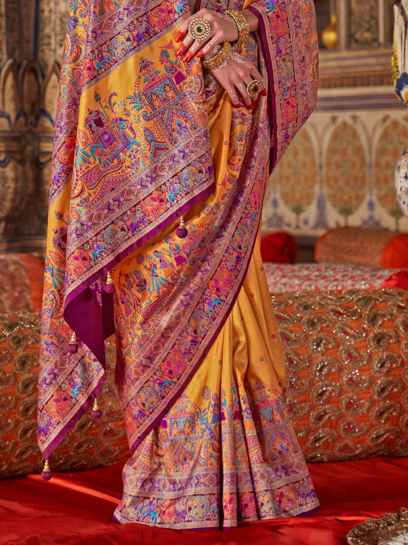 Mustard Yellow Premium Silk Saree With Traditional Pattern