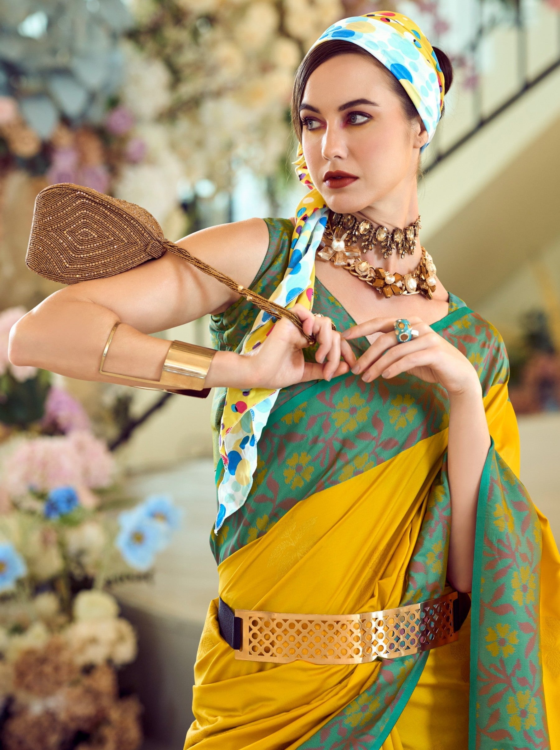 Corn Yellow Party Premium Saree - TrendOye