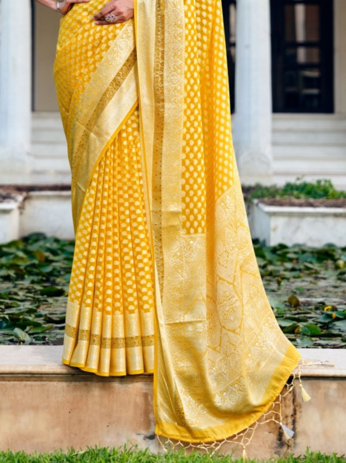 Pineapple Yellow Premium Georgette Saree With Weaved Motifs