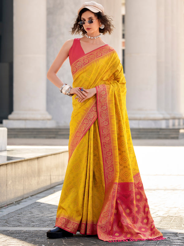 Tuscany Yellow Luxurious Soft Silk Festive Saree