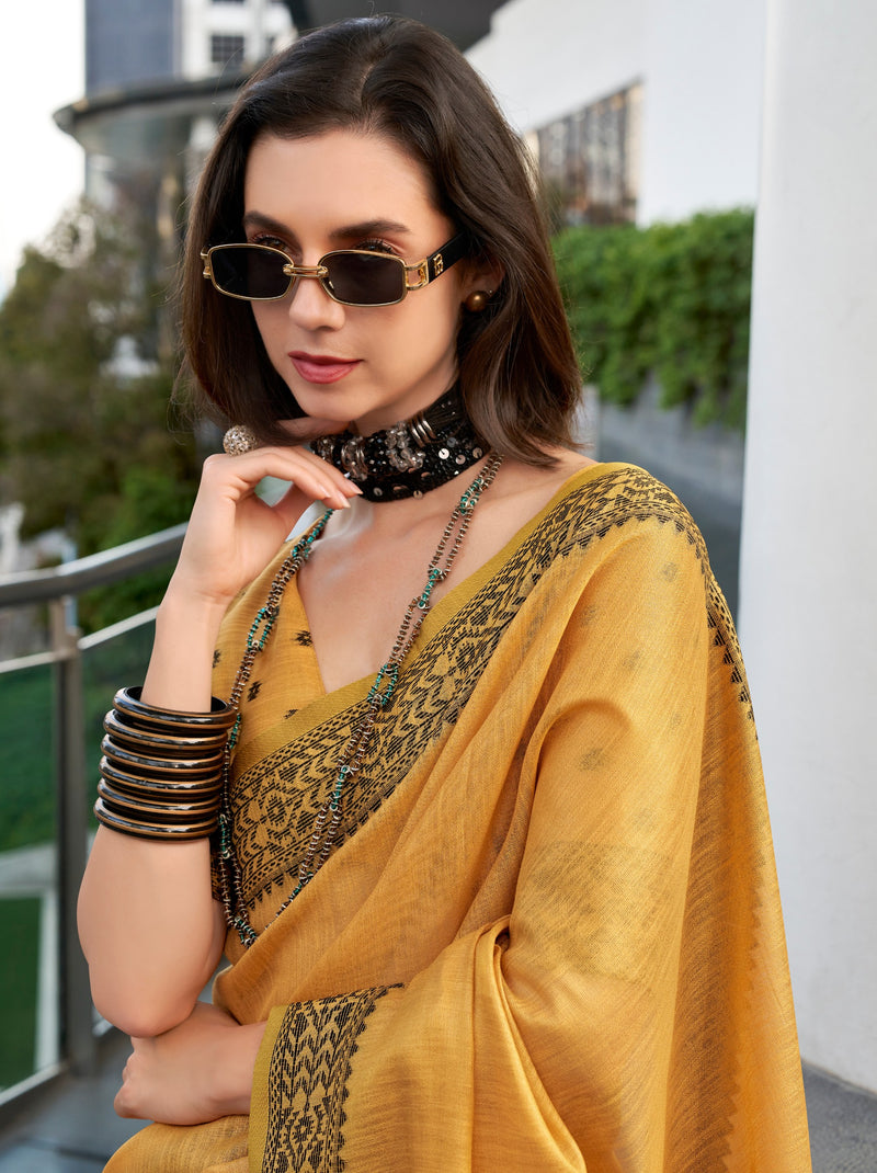 Tuscany Yellow Premium Linen Tissue Celebration Saree