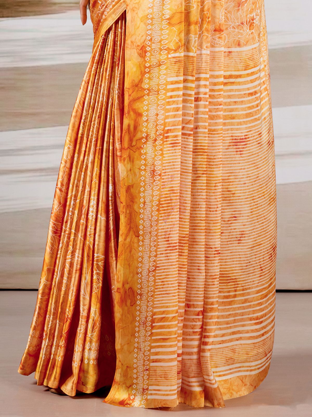 Honey Yellow Premium Modal Satin Silk Saree - TrendOye