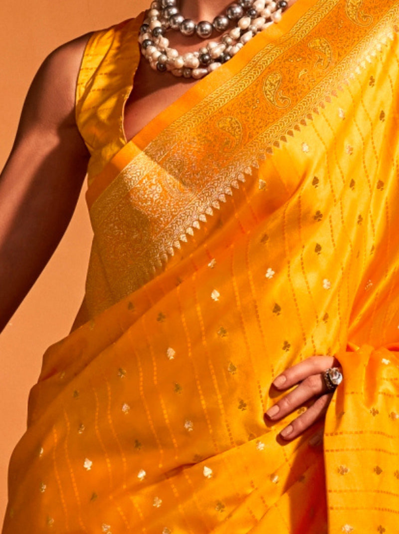 Bright Yellow Traditional Soft Silk Saree With Blouse Piece