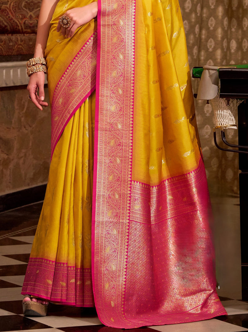 Cyber Yellow Premium Festive Silk Saree With Unstitched Blouse