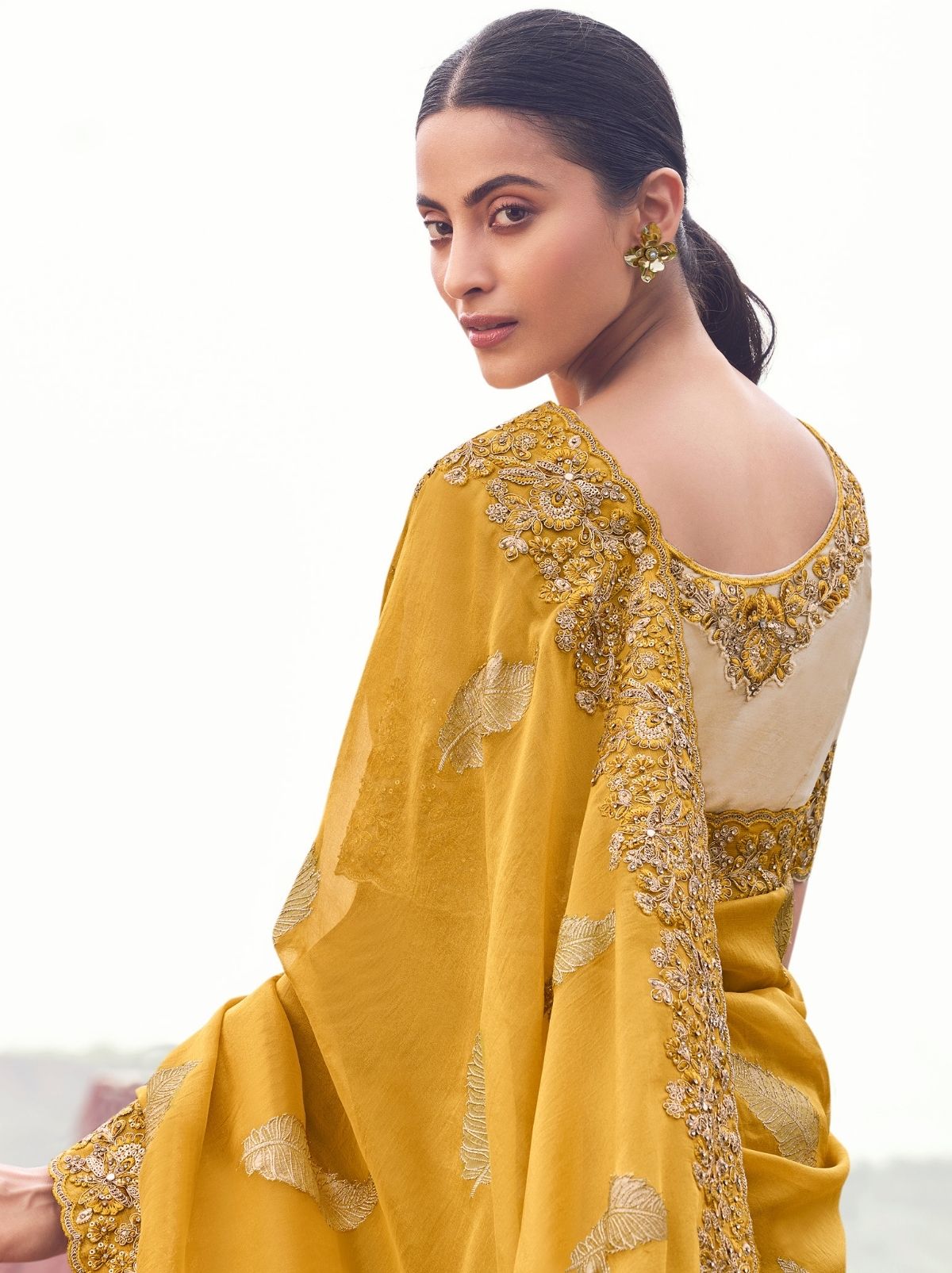 Mustard Yellow Premium Tissue Silk Saree With Blouse Piece
